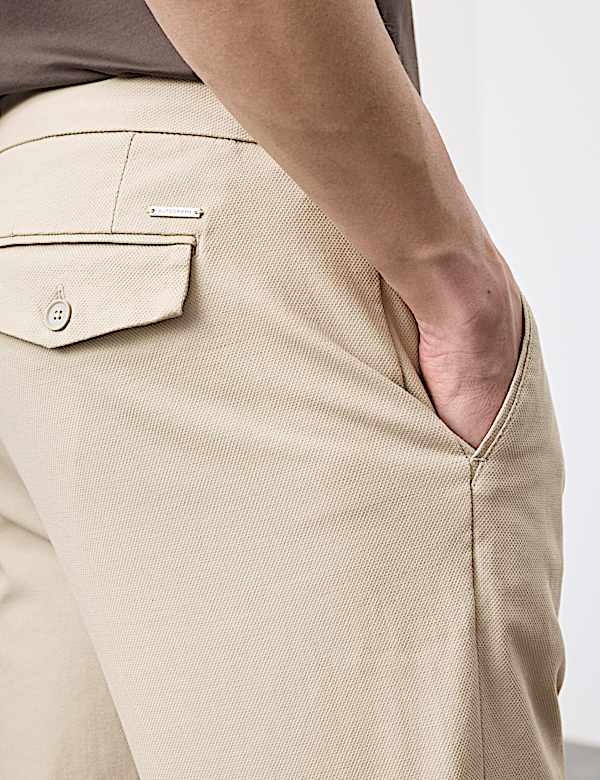 Tapered Fit Textured Dobby Pleat Front Chinos