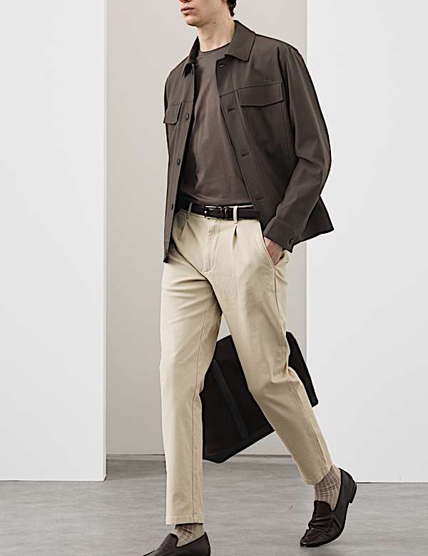 Tapered Fit Textured Dobby Pleat Front Chinos