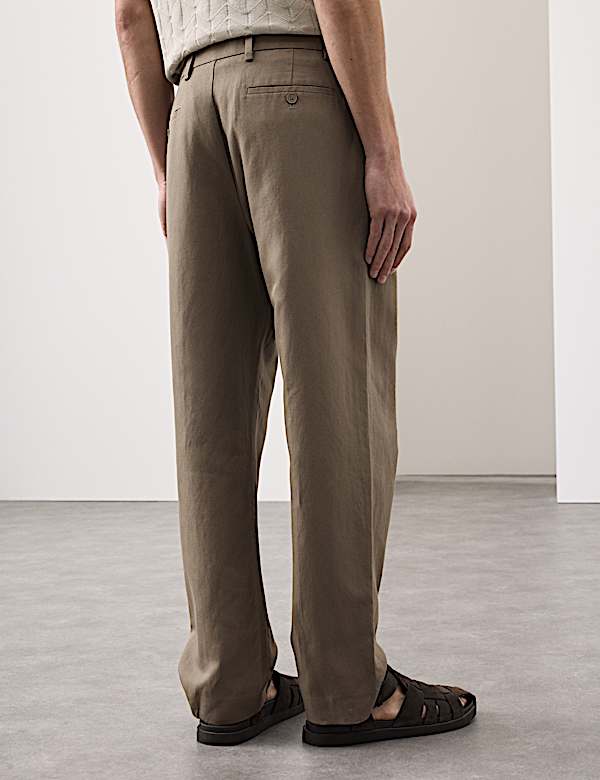 Relaxed Fit Cotton Linen Blend Trousers - FR
