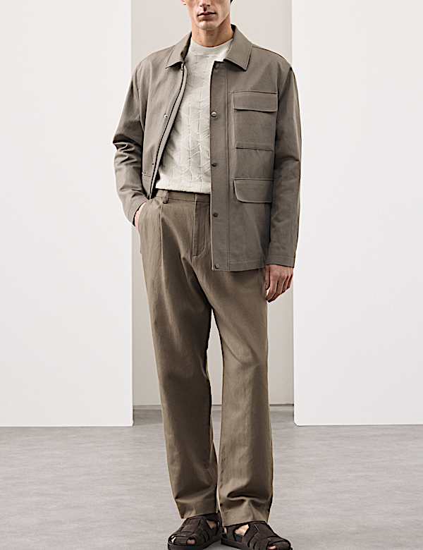 Relaxed Fit Cotton Linen Blend Trousers - FR