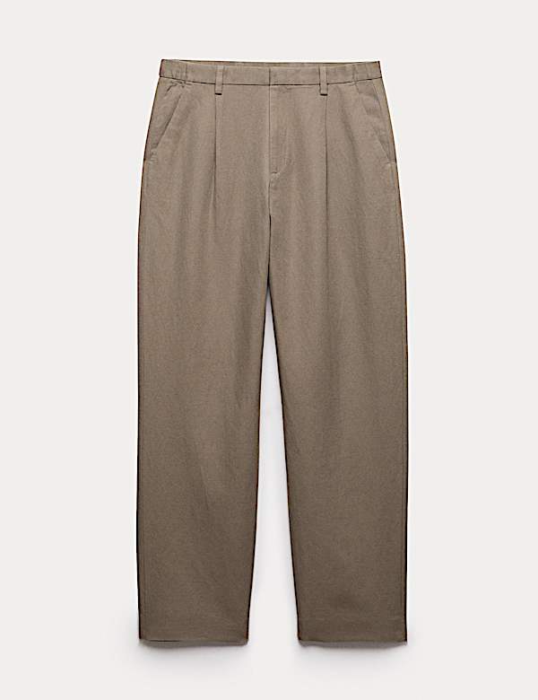 Relaxed Fit Cotton Linen Blend Trousers - FR