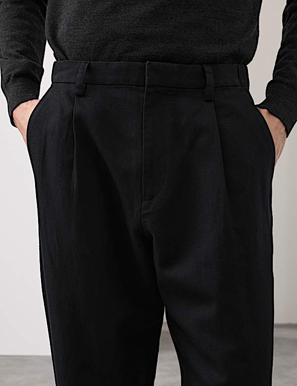 Relaxed Fit Cotton Linen Blend Trousers - SI