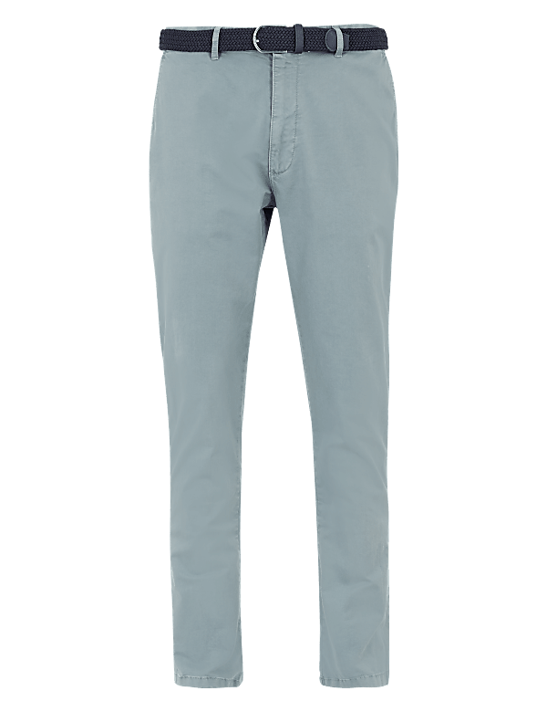 Slim Fit Belted Stretch Chinos