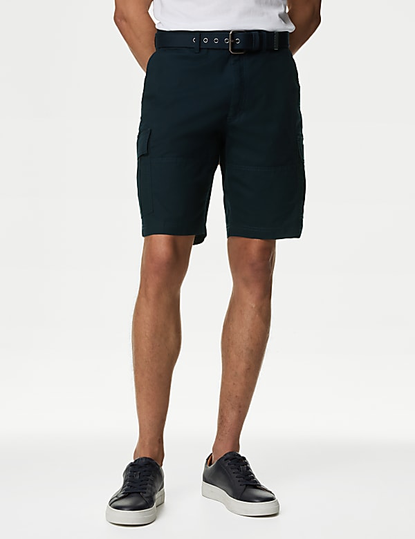 Pure Cotton Ripstop Textured  Belted Cargo Shorts - FR