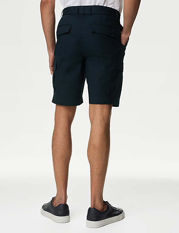 Pure Cotton Ripstop Textured  Belted Cargo Shorts - FR