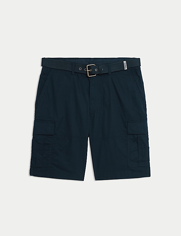 Pure Cotton Ripstop Textured  Belted Cargo Shorts - FR