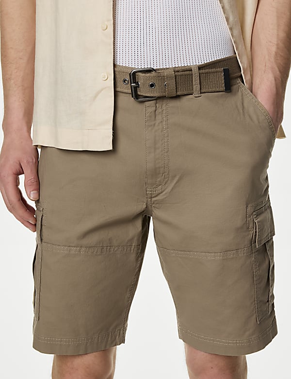 Pure Cotton Ripstop Textured  Belted Cargo Shorts - JP