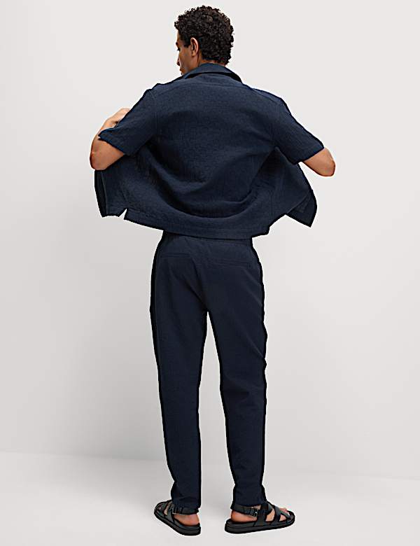 Tapered Fit Lightweight Seersucker Elasticated Waist Trousers - ES