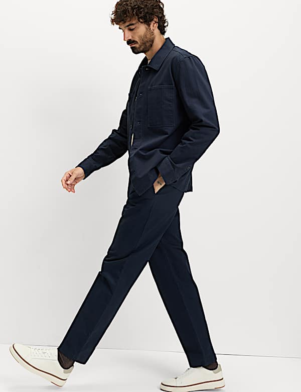 Pure Cotton Herringbone Trousers - HU