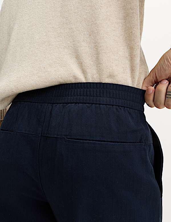 Pure Cotton Herringbone Trousers - HU