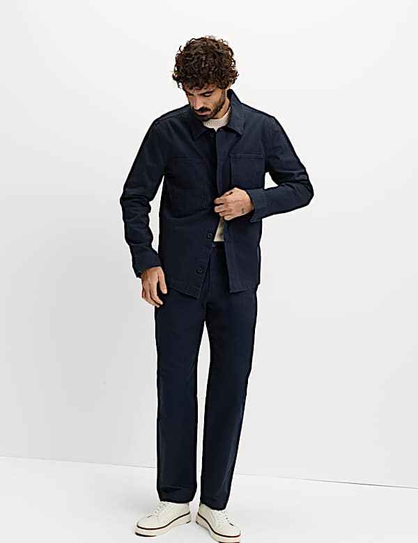 Pure Cotton Herringbone Trousers - HU