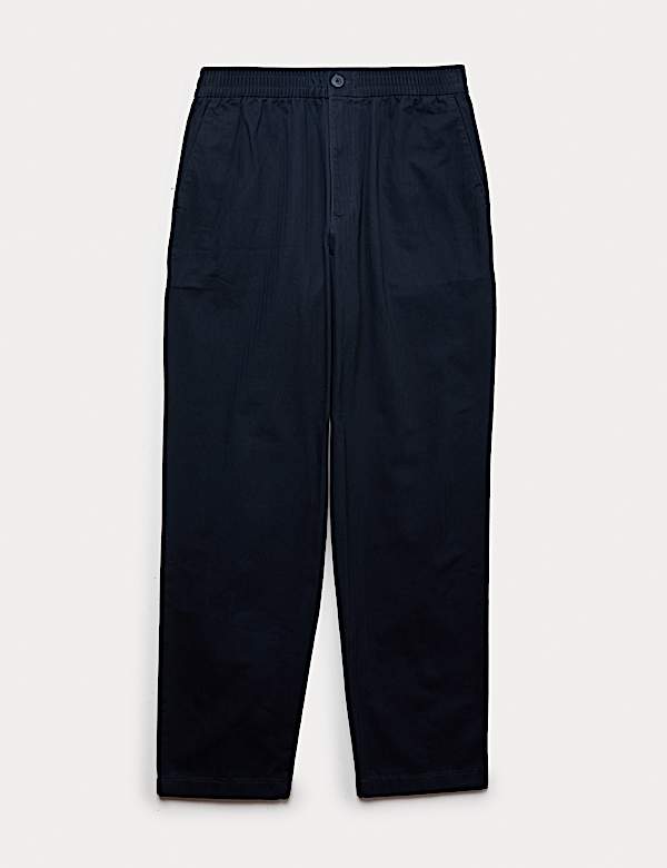 Pure Cotton Herringbone Trousers - HU