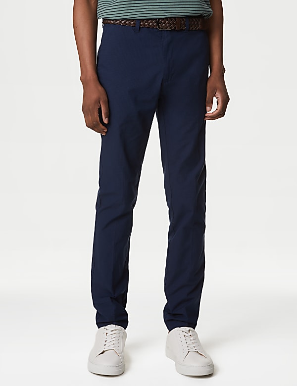 Slim Fit Textured Belted Chinos - GR