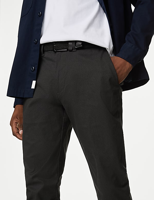 Slim Fit Printed Belted Stretch Chinos