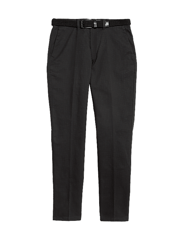 Slim Fit Printed Belted Stretch Chinos