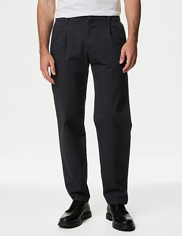 Regular Fit Single Pleat Stretch Chinos - GR