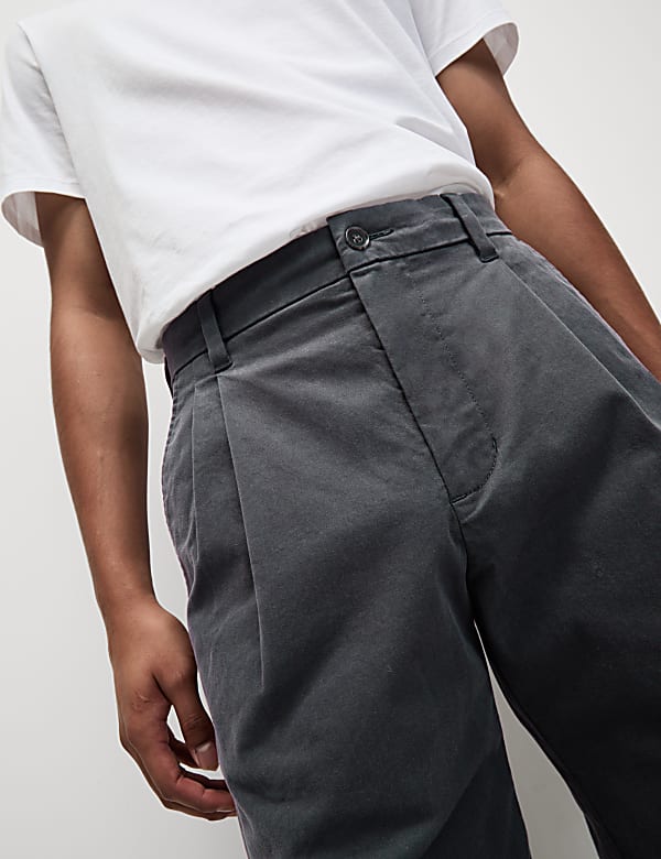 Tapered Fit Twin Pleat Stretch Chinos - JP