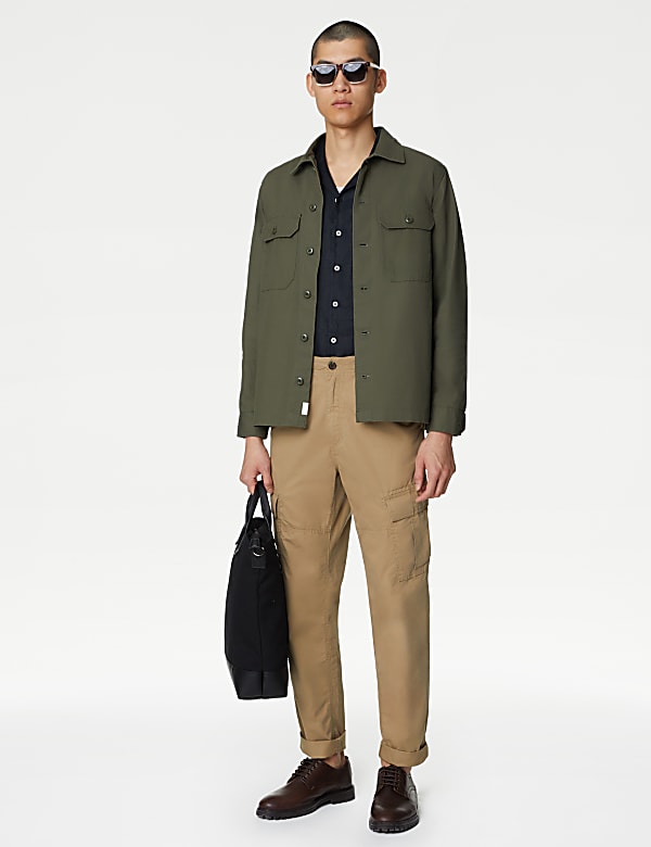 Tapered Fit Pure Cotton Lightweight Cargo Trousers - GR