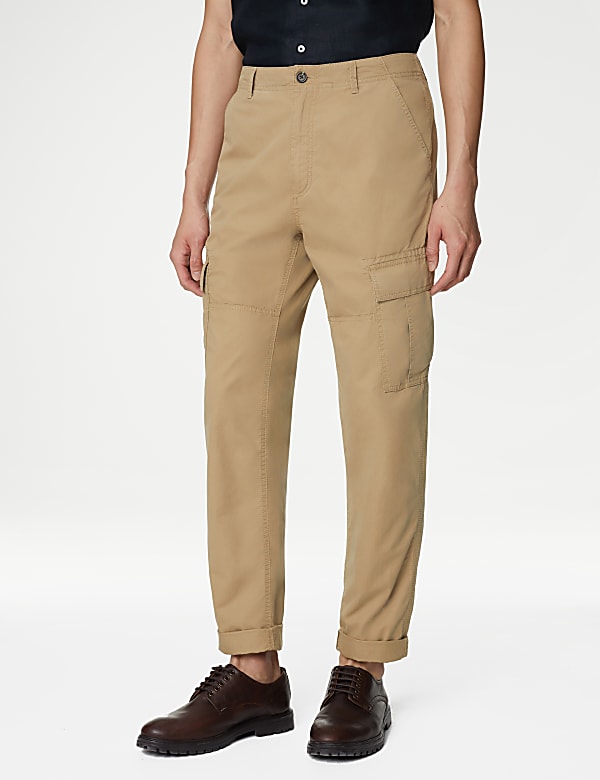 Tapered Fit Pure Cotton Lightweight Cargo Trousers
