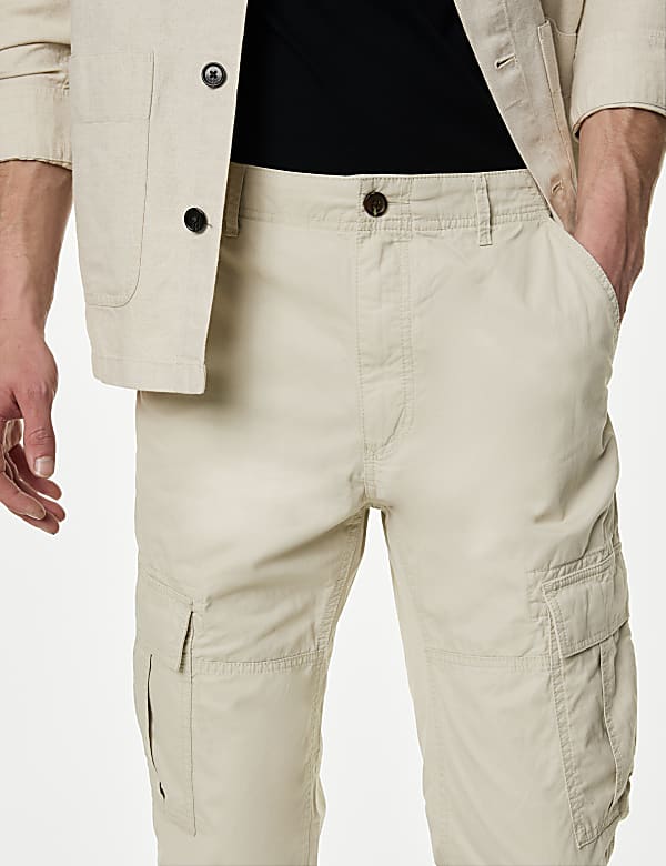 Tapered Fit Pure Cotton Lightweight Cargo Trousers