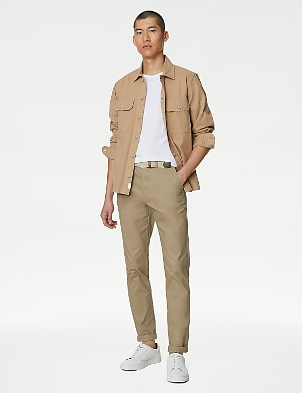 Slim Fit Belted Stretch Chinos