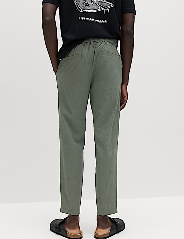 Tapered Fit Cotton Rich Seersucker Trousers - BN