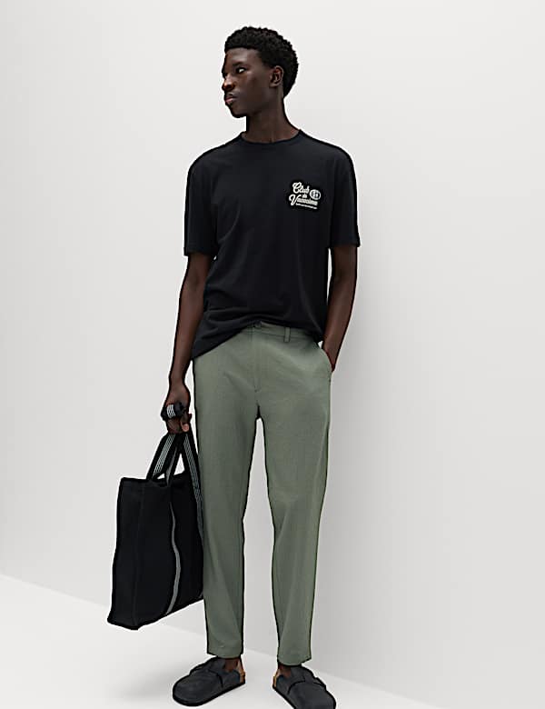 Tapered Fit Cotton Rich Seersucker Trousers - BN