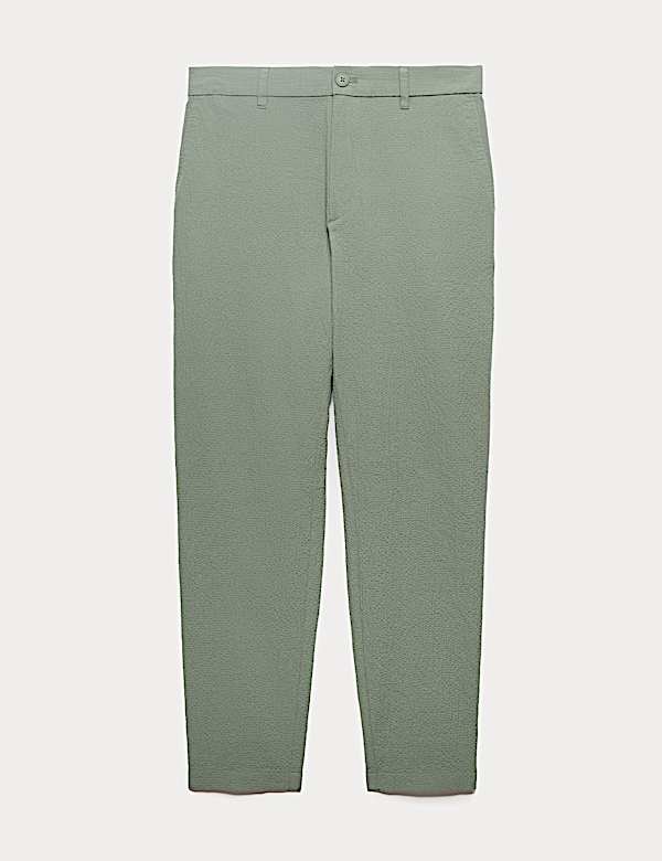 Tapered Fit Cotton Rich Seersucker Trousers - BN