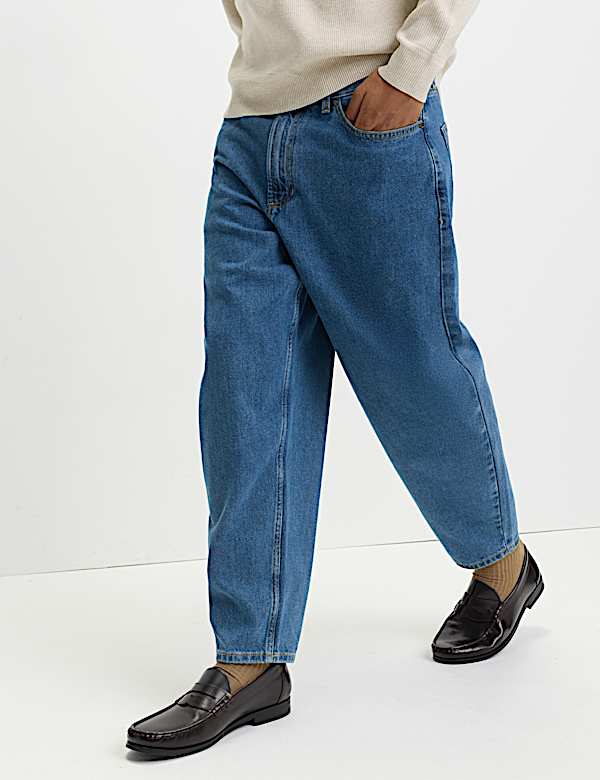 Barrel Fit Pure Cotton Rigid Jeans - US