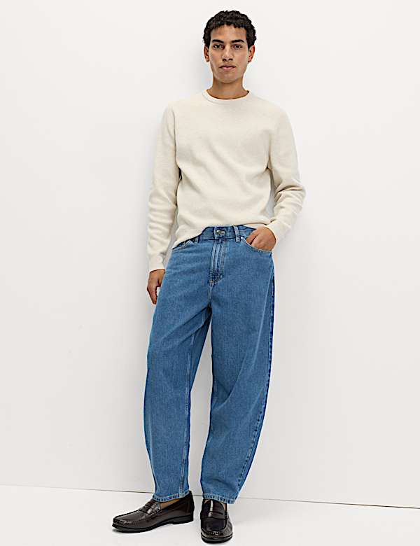 Barrel Fit Pure Cotton Rigid Jeans - US