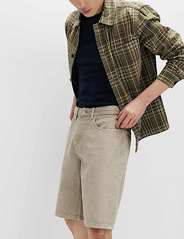 Pure Cotton Striped Rigid Denim Shorts - UA