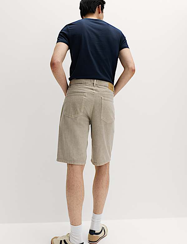 Pure Cotton Striped Rigid Denim Shorts - UA