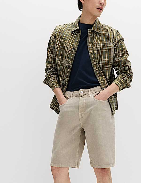 Pure Cotton Striped Rigid Denim Shorts - UA