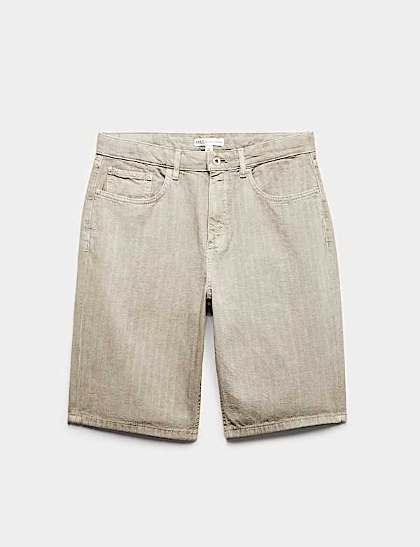 Pure Cotton Striped Rigid Denim Shorts - UA