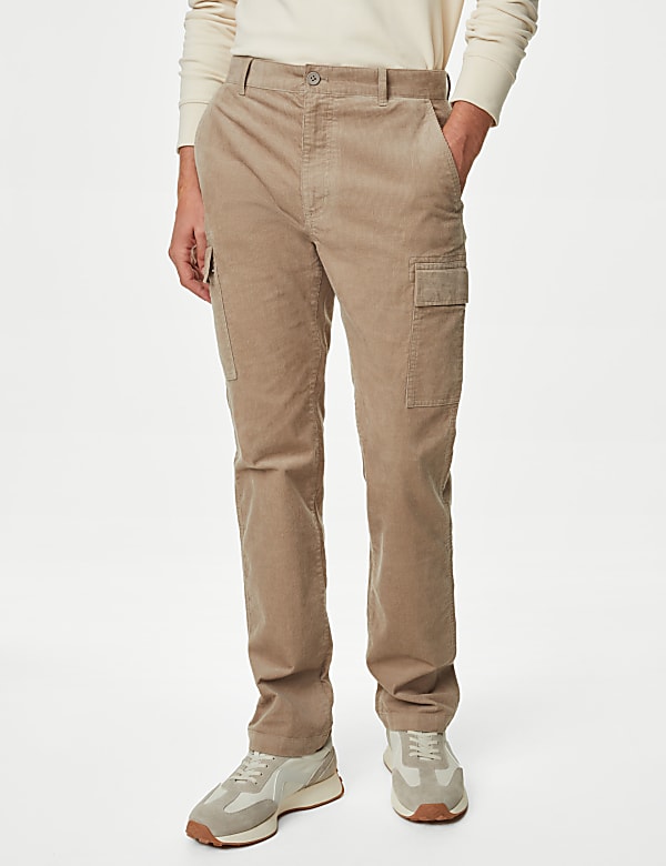 Straight Fit Corduroy Stretch Cargo Trousers - US