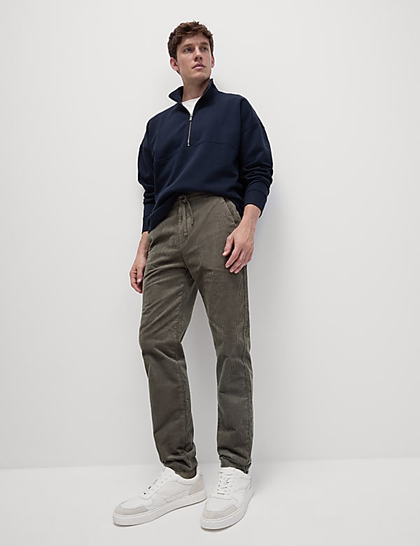 Tapered Fit Elasticated Waist Corduroy Trousers