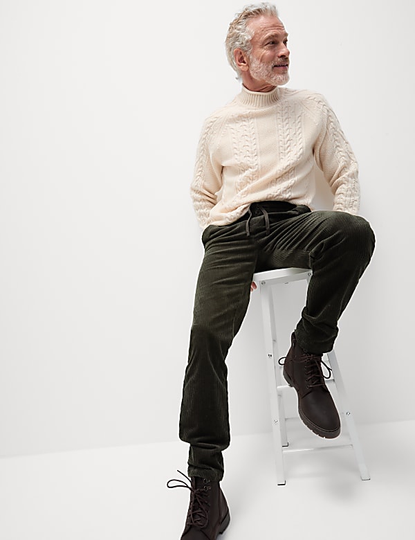 Tapered Fit Elasticated Waist Corduroy Trousers