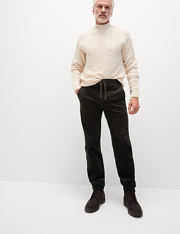 Tapered Fit Elasticated Waist Corduroy Trousers