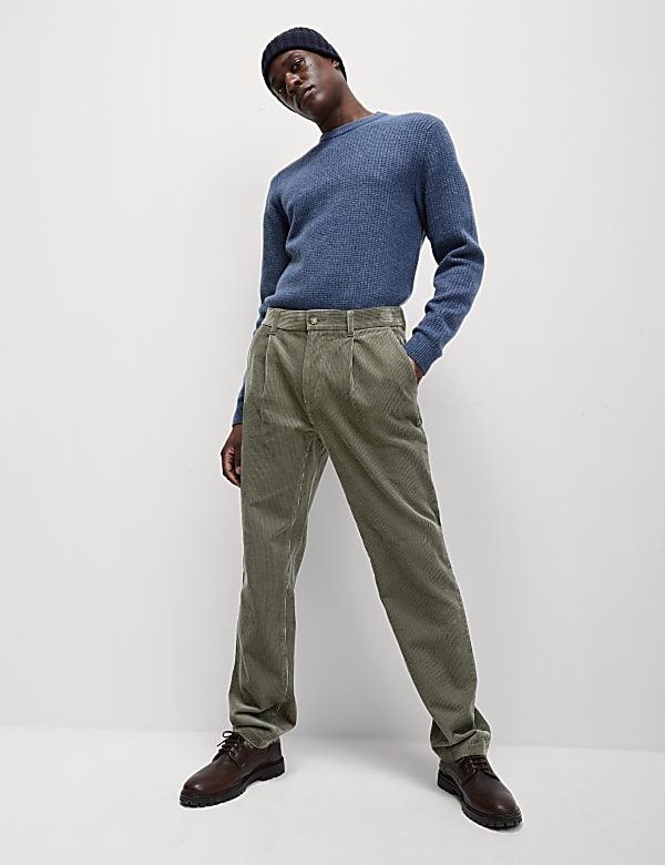 Regular Fit Luxury Corduroy Pleated Chinos - JE