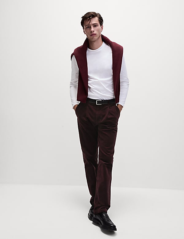 Regular Fit Luxury Single Pleat Corduroy Chinos