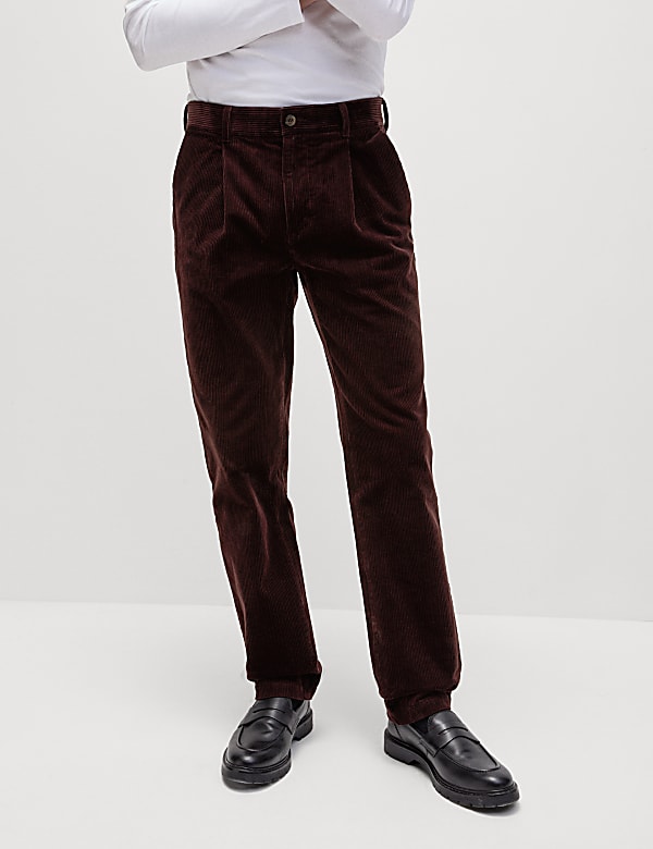 Regular Fit Luxury Single Pleat Corduroy Chinos