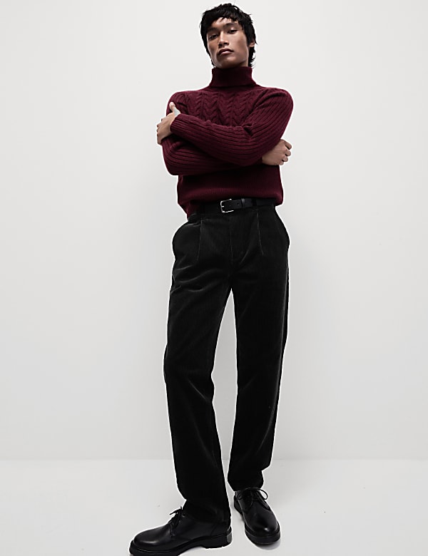 Regular Fit Luxury Single Pleat Corduroy Chinos