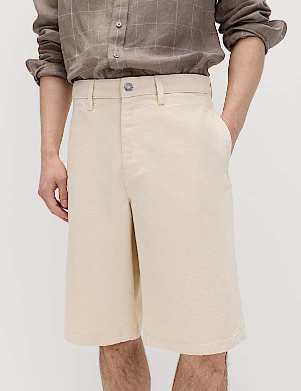 Baggy Fit Pure Cotton Denim Shorts - AL