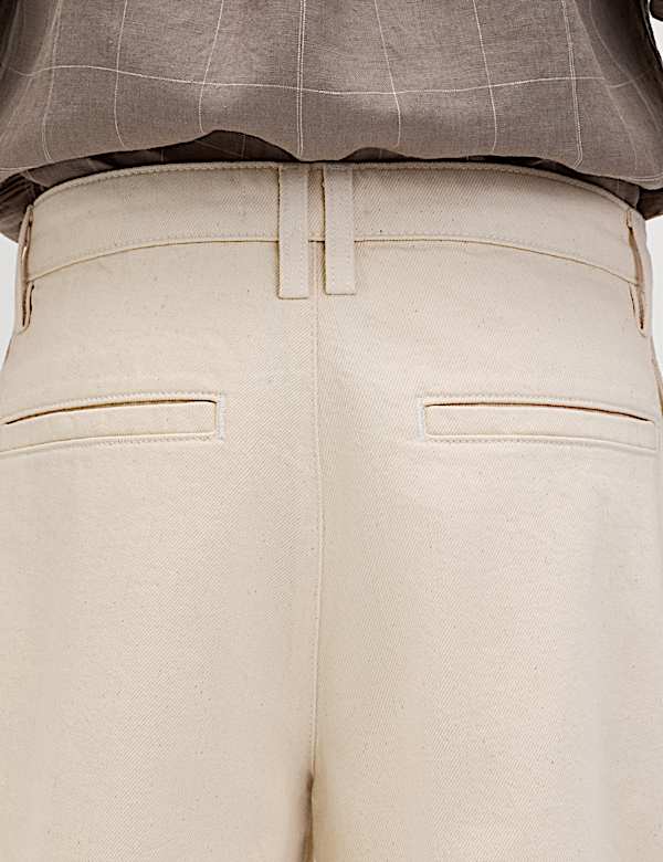 Baggy Fit Pure Cotton Denim Shorts - AL