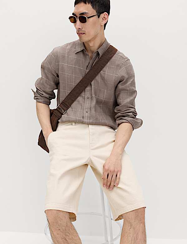 Baggy Fit Pure Cotton Denim Shorts - AL