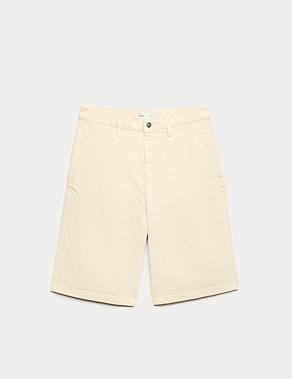 Baggy Fit Pure Cotton Denim Shorts - AL