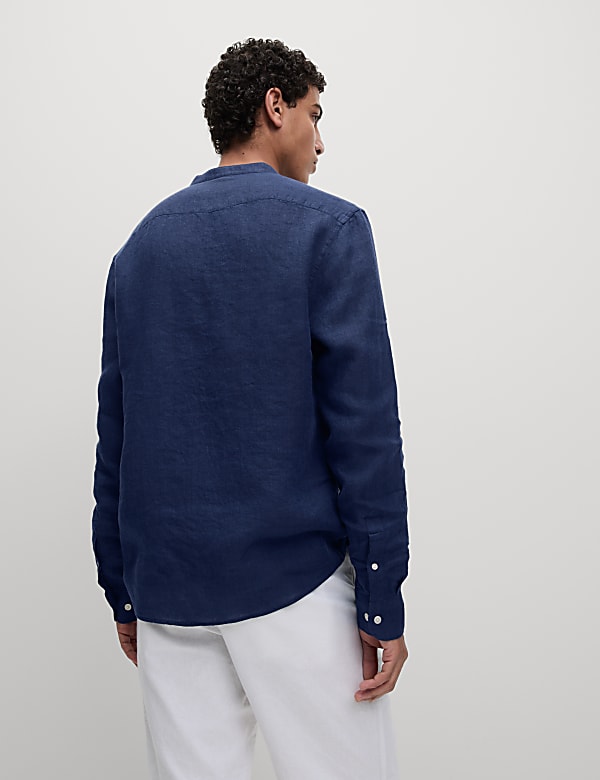 Pure Linen Grandad Collar Shirt