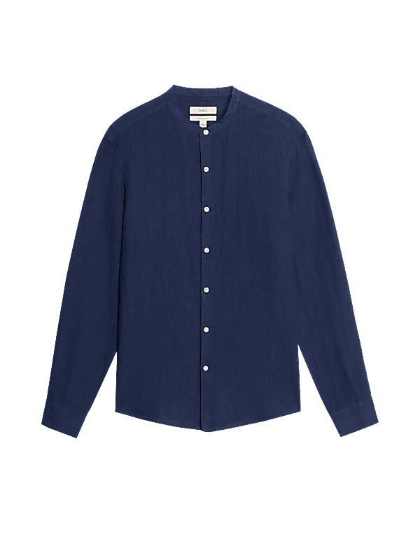Pure Linen Grandad Collar Shirt