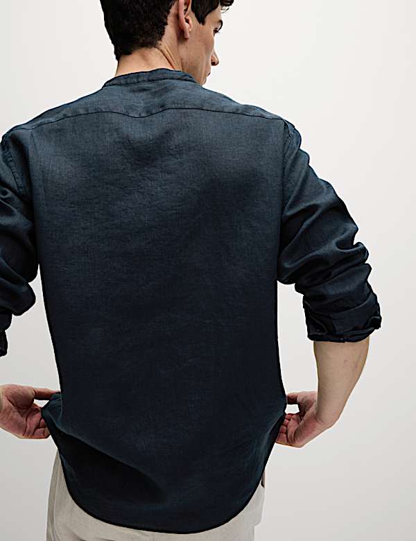 Pure Linen Grandad Collar Shirt - US