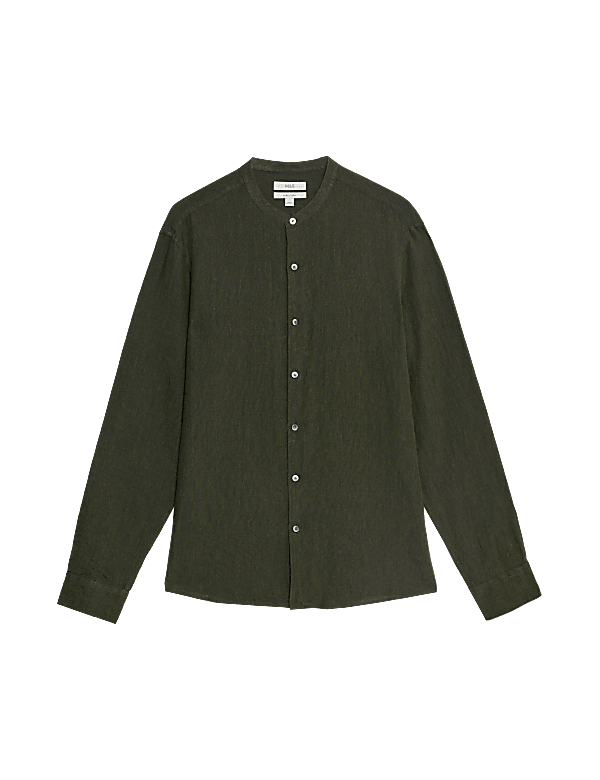 Pure Linen Grandad Collar Shirt
